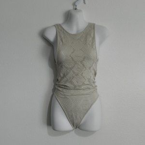 Zara ivory crochet, high neck, deep armhole, tank style, pull on style bodysuit